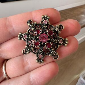 Vintage Red and Pink Rhinestone Floral Flower Brooch Pin